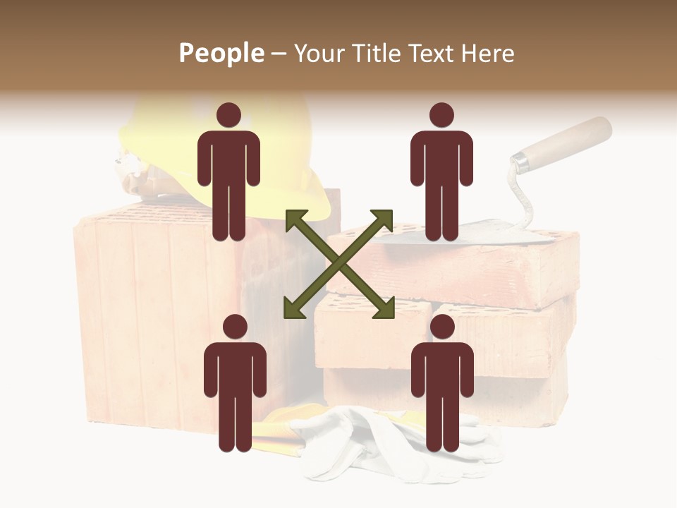 Perforated Bricks, Stainless Steel Trowel, Yellow Helmet And Protective Gloves Isolated On White PowerPoint Template