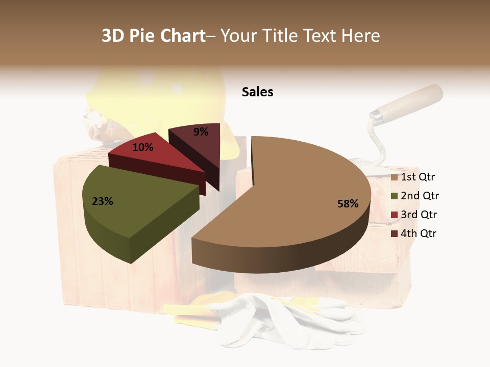 Perforated Bricks, Stainless Steel Trowel, Yellow Helmet And Protective Gloves Isolated On White PowerPoint Template