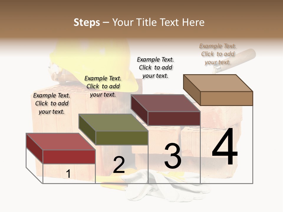 Perforated Bricks, Stainless Steel Trowel, Yellow Helmet And Protective Gloves Isolated On White PowerPoint Template