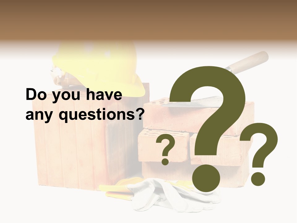 Perforated Bricks, Stainless Steel Trowel, Yellow Helmet And Protective Gloves Isolated On White PowerPoint Template