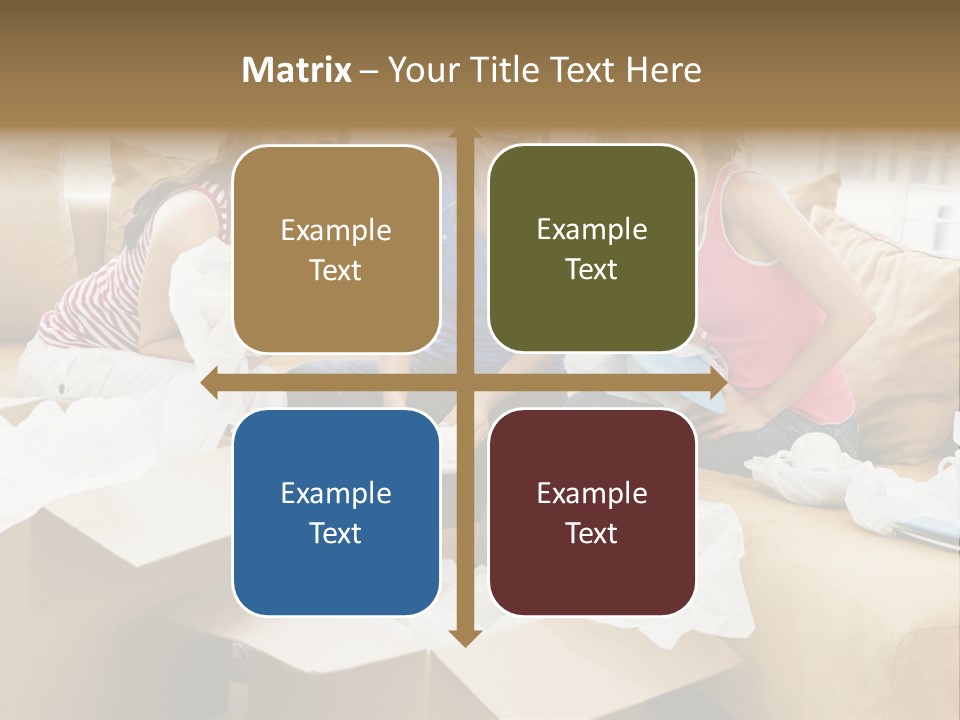 Three Girl Friends Unpacking Boxes In New Home Smiling PowerPoint Template