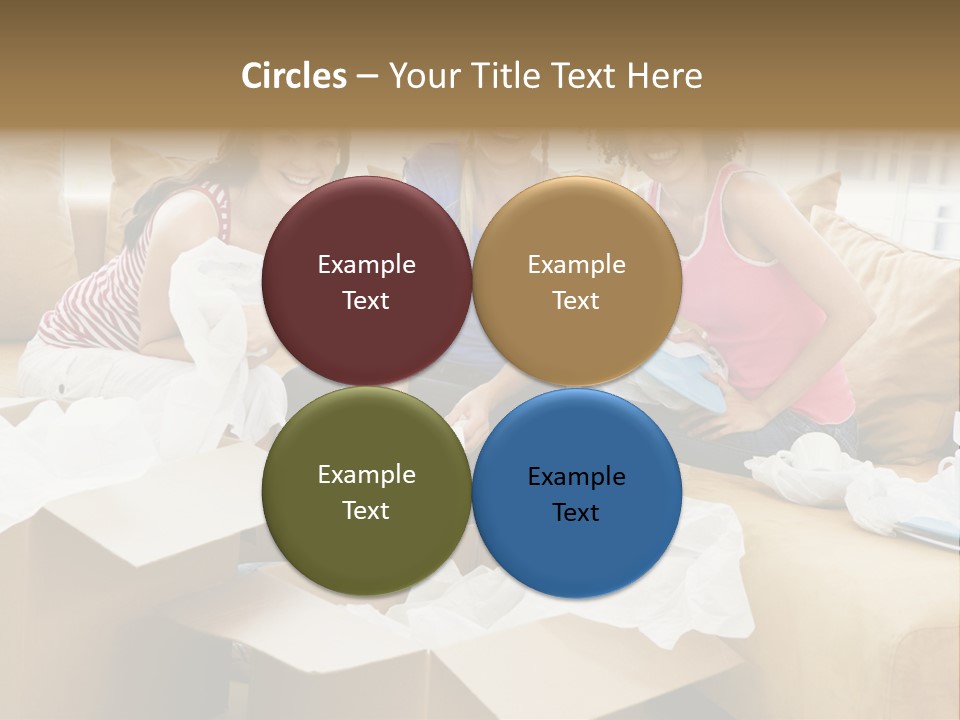 Three Girl Friends Unpacking Boxes In New Home Smiling PowerPoint Template