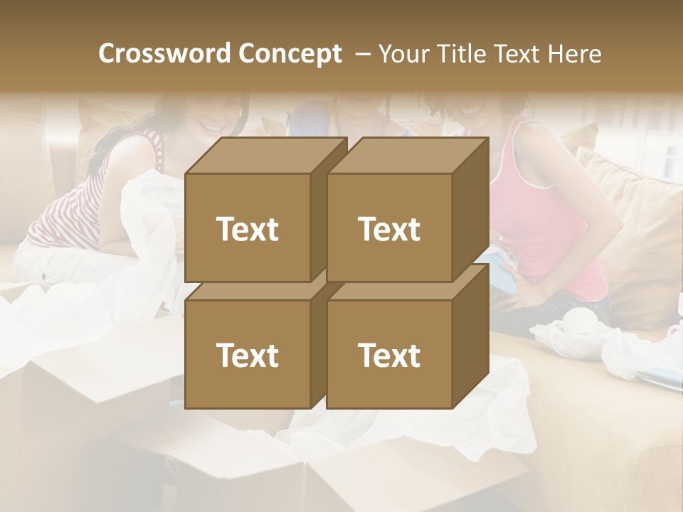 Three Girl Friends Unpacking Boxes In New Home Smiling PowerPoint Template