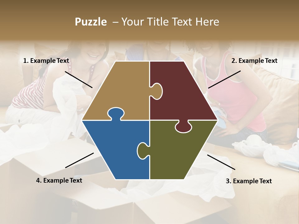 Three Girl Friends Unpacking Boxes In New Home Smiling PowerPoint Template