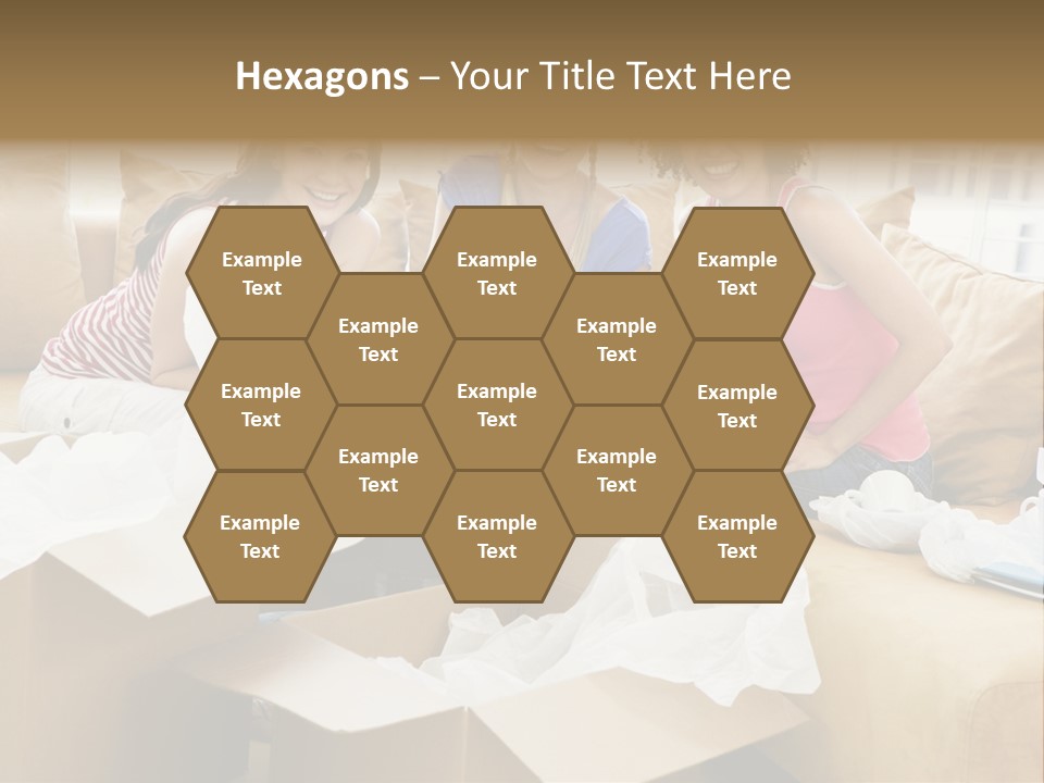 Three Girl Friends Unpacking Boxes In New Home Smiling PowerPoint Template