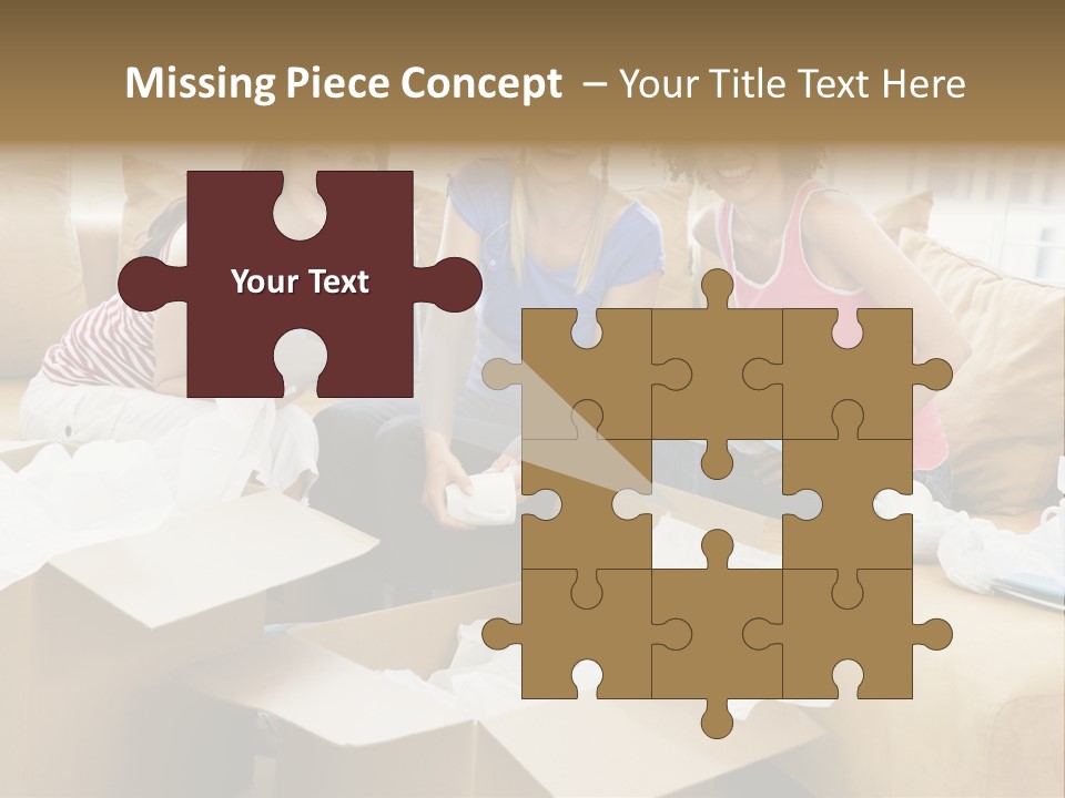 Three Girl Friends Unpacking Boxes In New Home Smiling PowerPoint Template