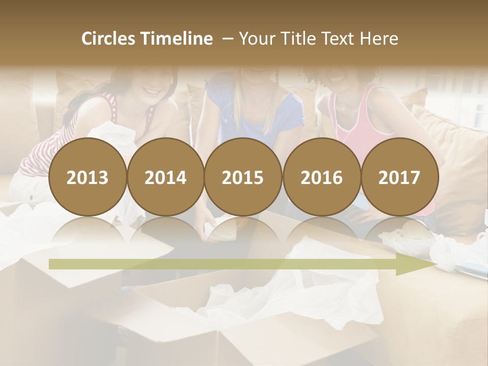 Three Girl Friends Unpacking Boxes In New Home Smiling PowerPoint Template