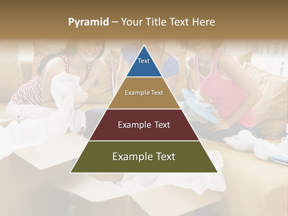 Three Girl Friends Unpacking Boxes In New Home Smiling PowerPoint Template