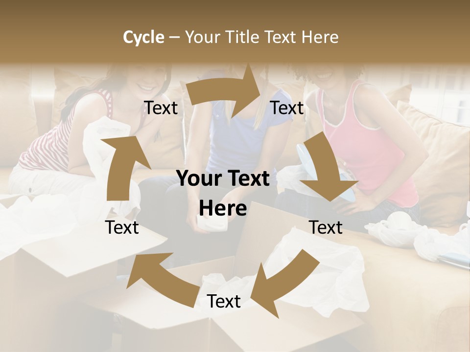 Three Girl Friends Unpacking Boxes In New Home Smiling PowerPoint Template