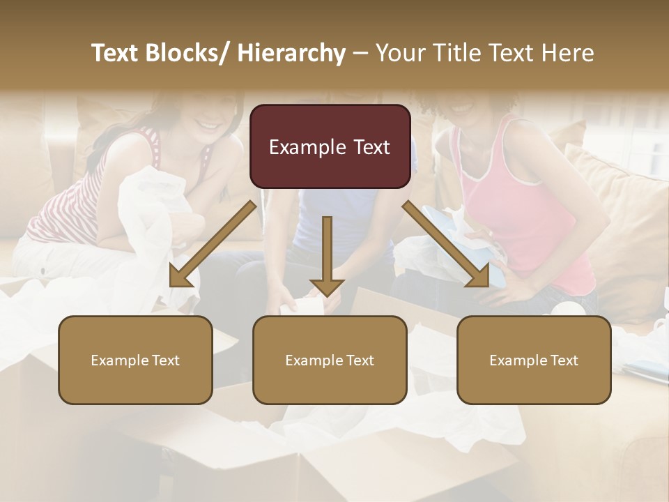 Three Girl Friends Unpacking Boxes In New Home Smiling PowerPoint Template