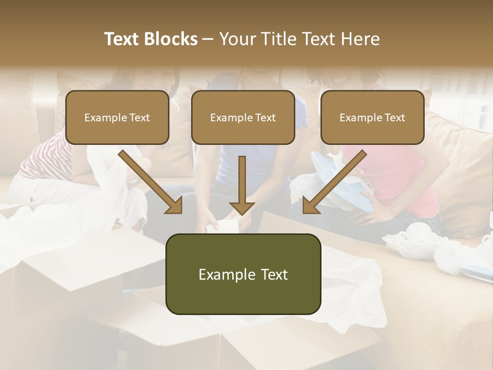 Three Girl Friends Unpacking Boxes In New Home Smiling PowerPoint Template