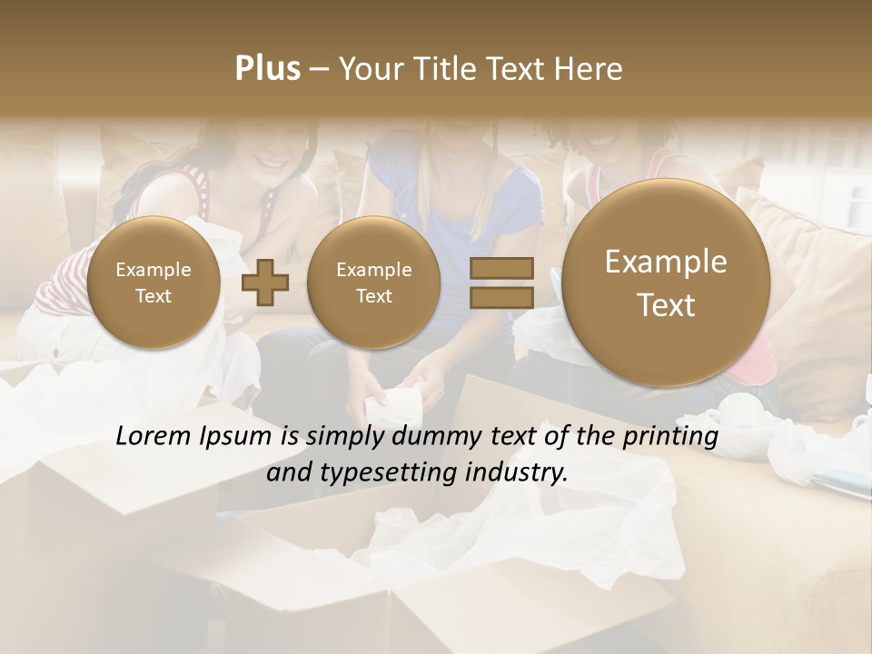 Three Girl Friends Unpacking Boxes In New Home Smiling PowerPoint Template