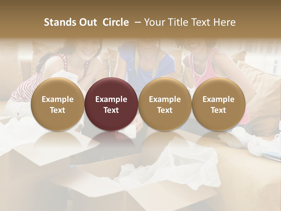 Three Girl Friends Unpacking Boxes In New Home Smiling PowerPoint Template