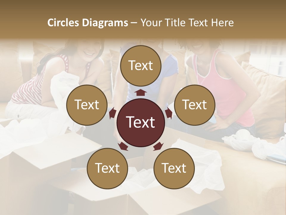 Three Girl Friends Unpacking Boxes In New Home Smiling PowerPoint Template