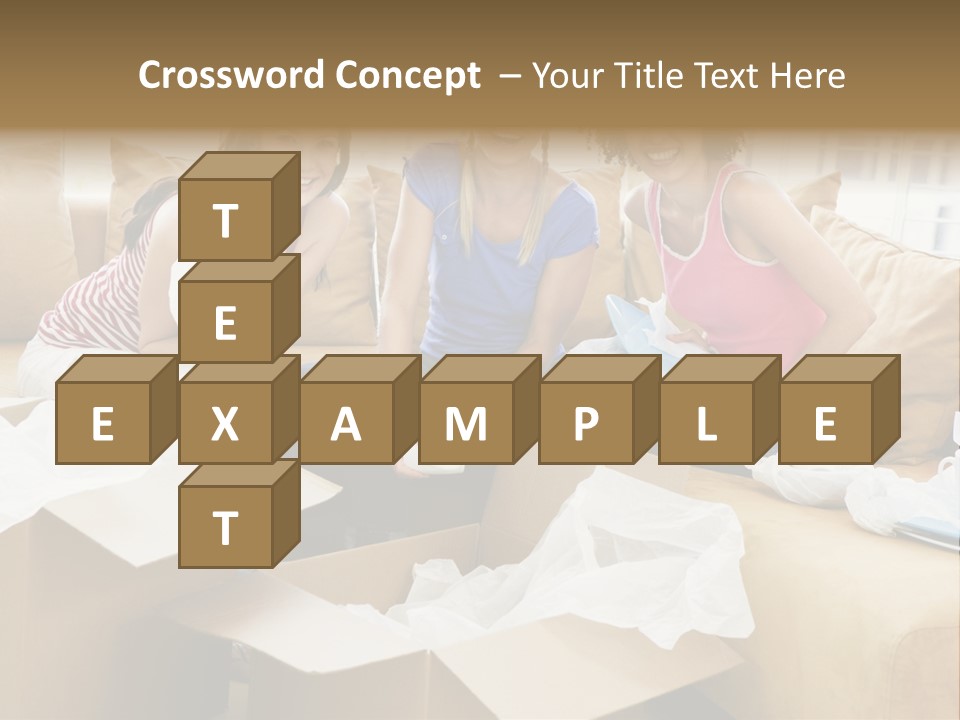 Three Girl Friends Unpacking Boxes In New Home Smiling PowerPoint Template