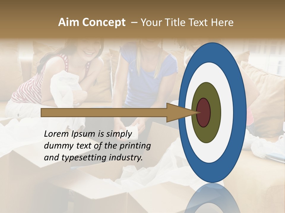 Three Girl Friends Unpacking Boxes In New Home Smiling PowerPoint Template