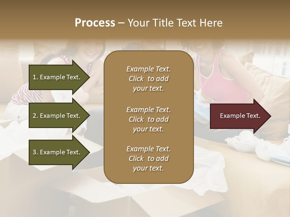 Three Girl Friends Unpacking Boxes In New Home Smiling PowerPoint Template