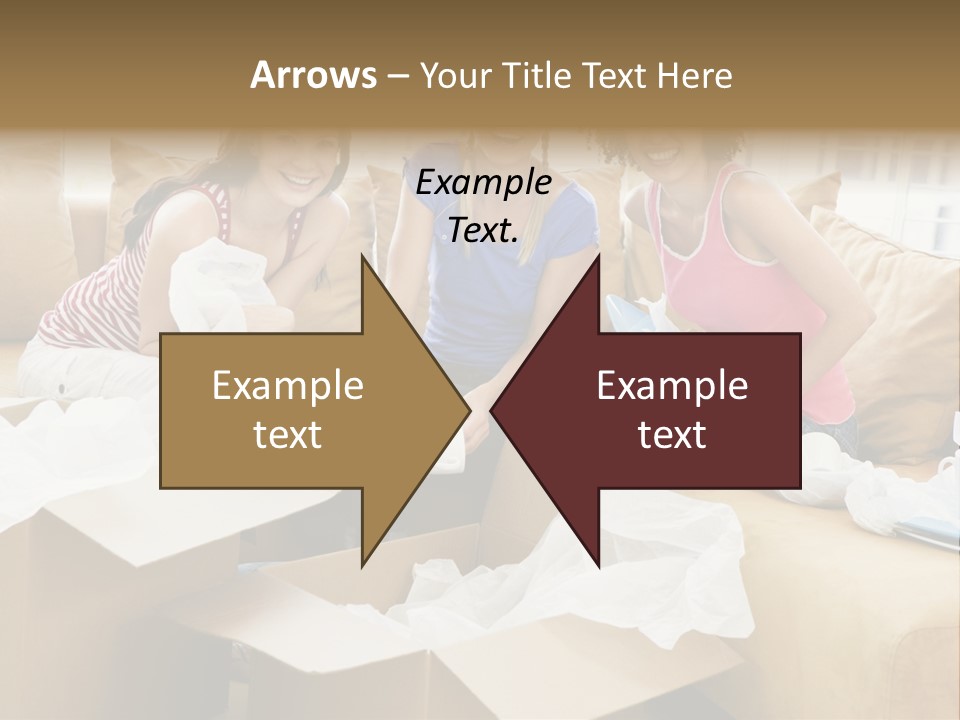 Three Girl Friends Unpacking Boxes In New Home Smiling PowerPoint Template