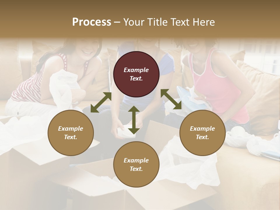 Three Girl Friends Unpacking Boxes In New Home Smiling PowerPoint Template