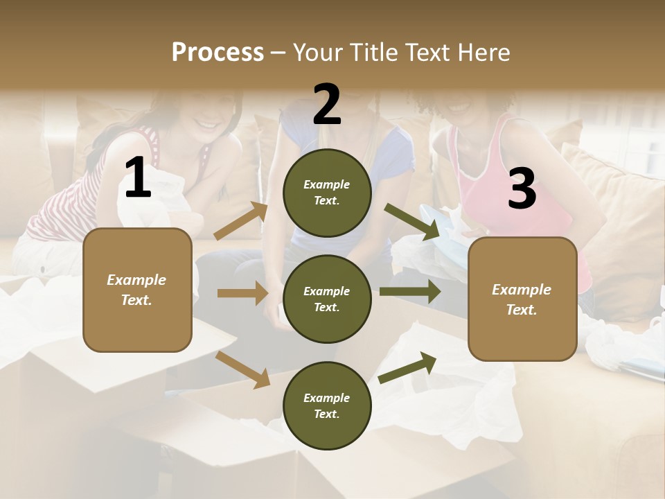 Three Girl Friends Unpacking Boxes In New Home Smiling PowerPoint Template