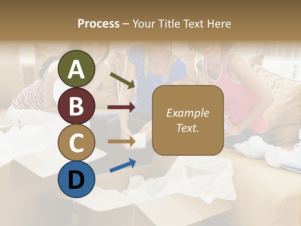 Three Girl Friends Unpacking Boxes In New Home Smiling PowerPoint Template