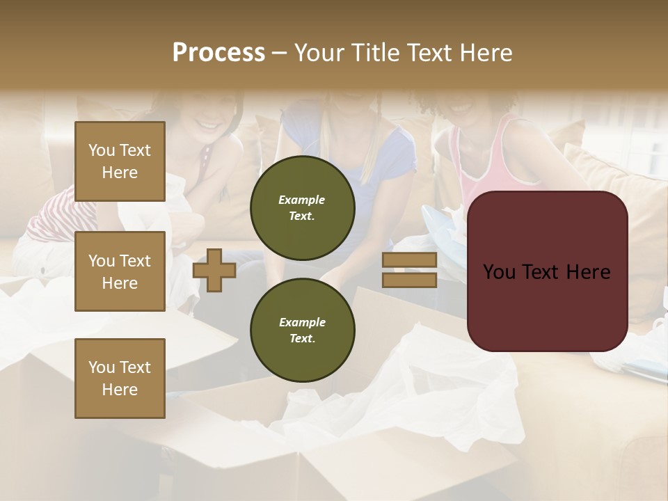 Three Girl Friends Unpacking Boxes In New Home Smiling PowerPoint Template