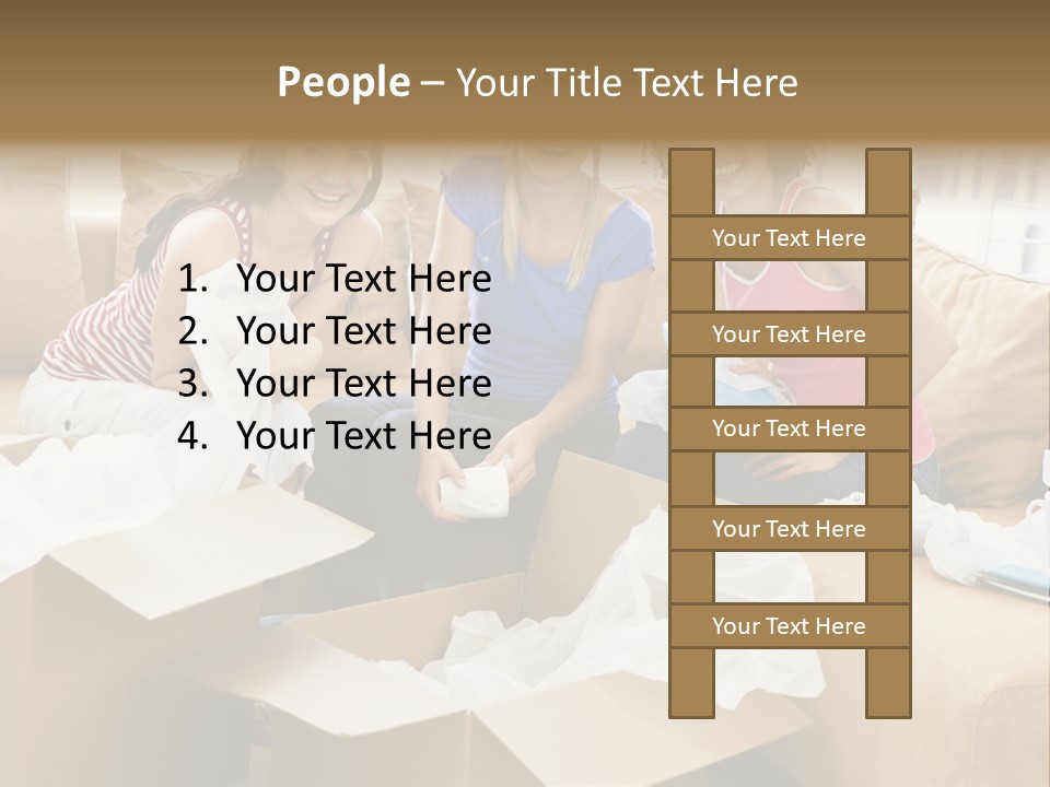 Three Girl Friends Unpacking Boxes In New Home Smiling PowerPoint Template