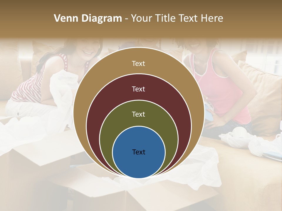 Three Girl Friends Unpacking Boxes In New Home Smiling PowerPoint Template