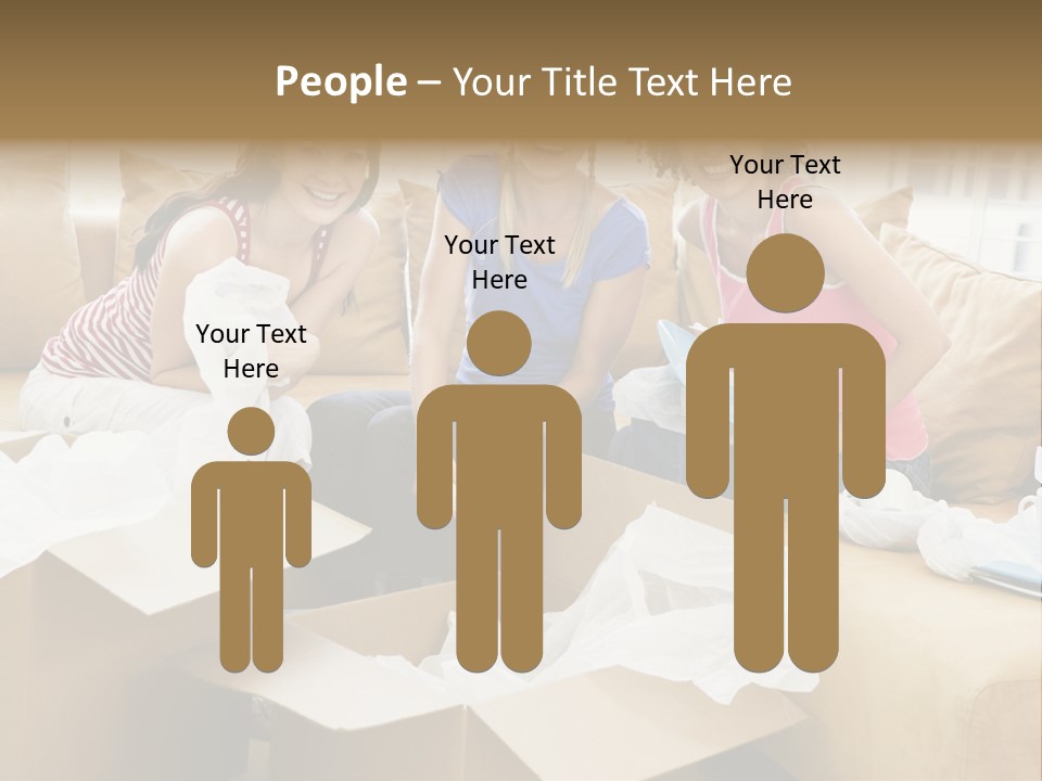 Three Girl Friends Unpacking Boxes In New Home Smiling PowerPoint Template