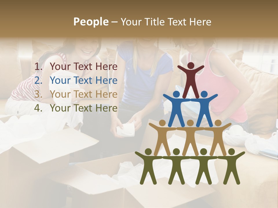 Three Girl Friends Unpacking Boxes In New Home Smiling PowerPoint Template