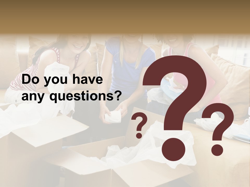 Three Girl Friends Unpacking Boxes In New Home Smiling PowerPoint Template