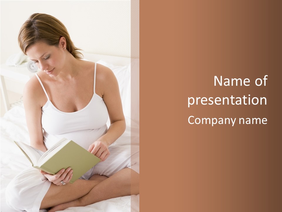 Pregnant Woman In Bedroom Reading Book PowerPoint Template