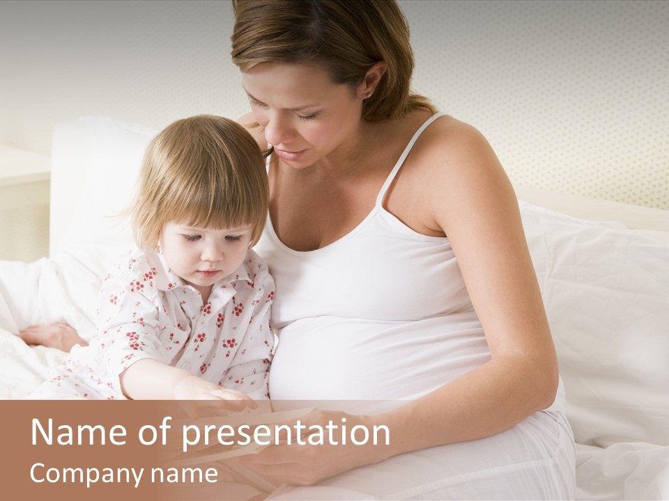 Pregnant Woman In Bedroom Reading Book With Daughter PowerPoint Template