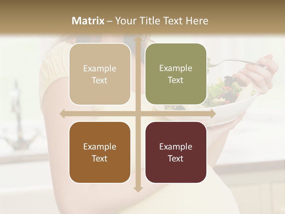 Pregnant Woman In Kitchen Eating A Salad Smiling PowerPoint Template