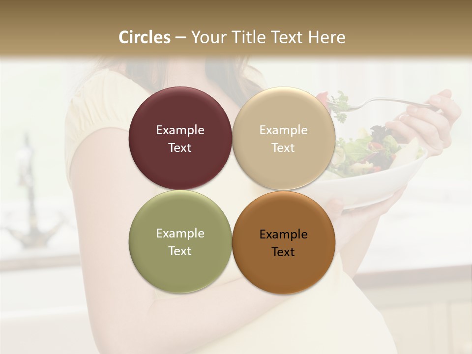 Pregnant Woman In Kitchen Eating A Salad Smiling PowerPoint Template