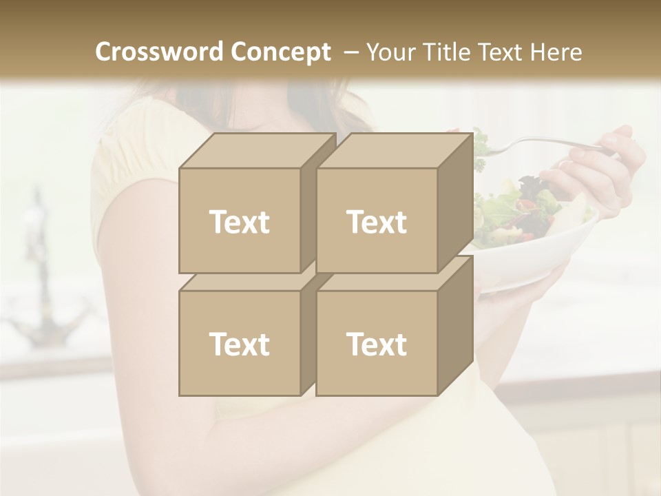 Pregnant Woman In Kitchen Eating A Salad Smiling PowerPoint Template
