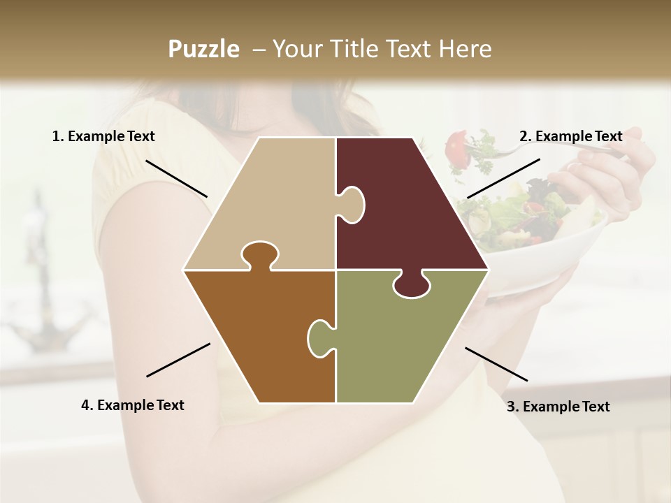 Pregnant Woman In Kitchen Eating A Salad Smiling PowerPoint Template