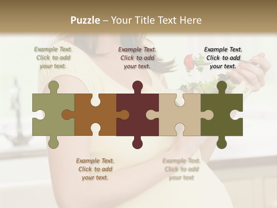 Pregnant Woman In Kitchen Eating A Salad Smiling PowerPoint Template