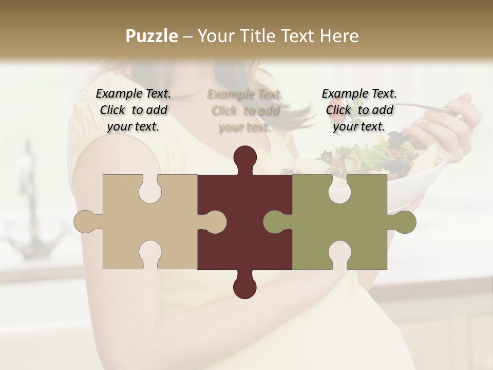 Pregnant Woman In Kitchen Eating A Salad Smiling PowerPoint Template