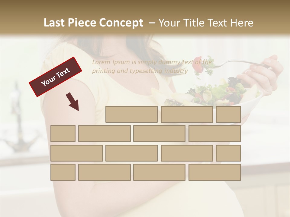 Pregnant Woman In Kitchen Eating A Salad Smiling PowerPoint Template