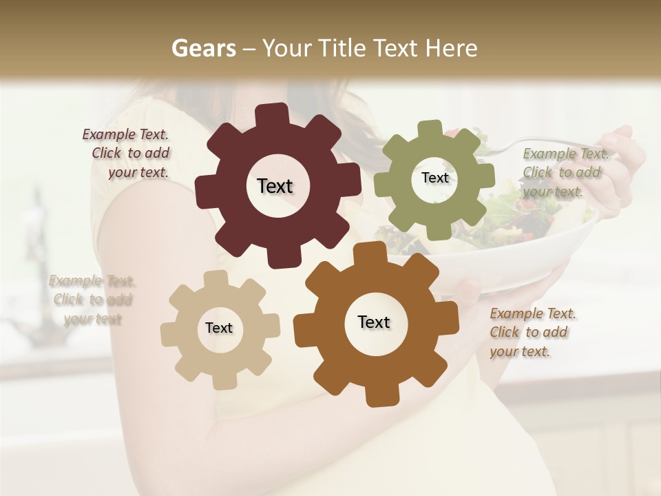 Pregnant Woman In Kitchen Eating A Salad Smiling PowerPoint Template