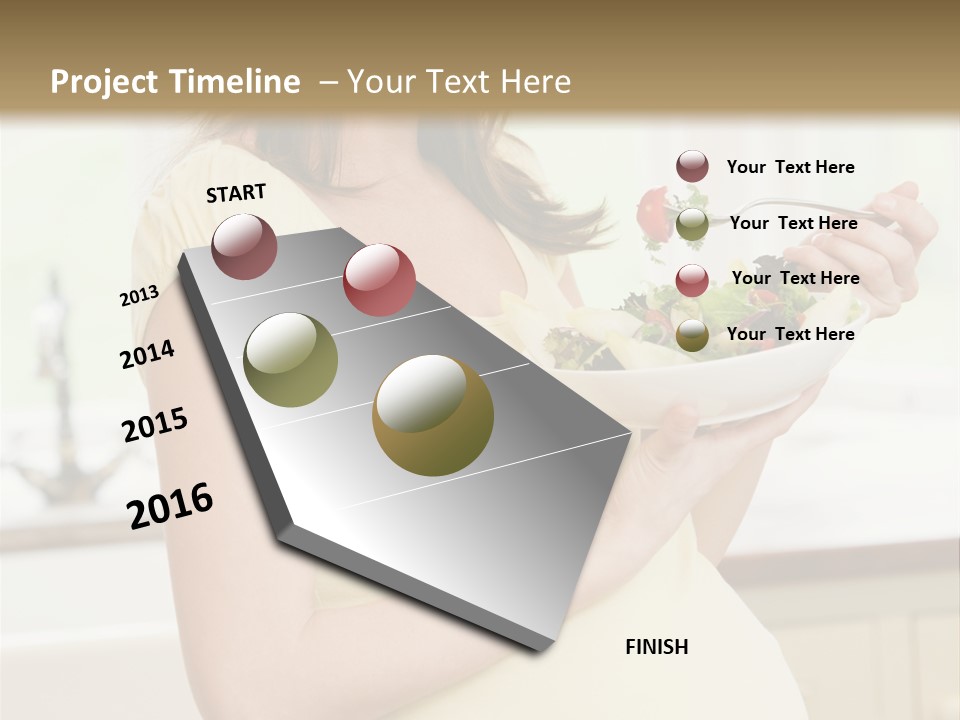 Pregnant Woman In Kitchen Eating A Salad Smiling PowerPoint Template