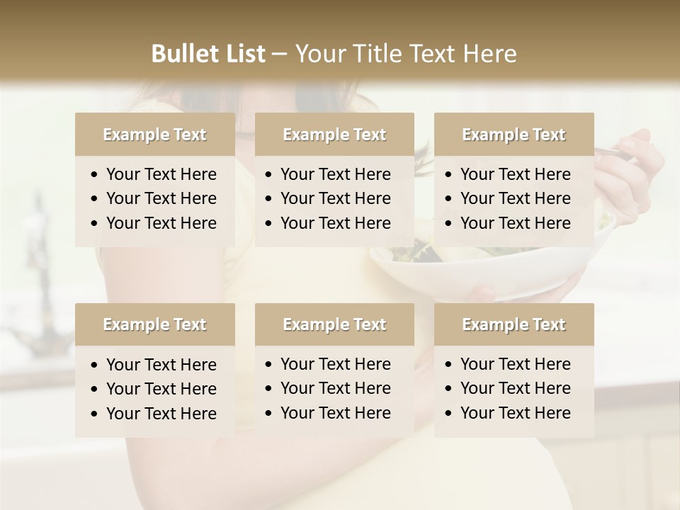 Pregnant Woman In Kitchen Eating A Salad Smiling PowerPoint Template