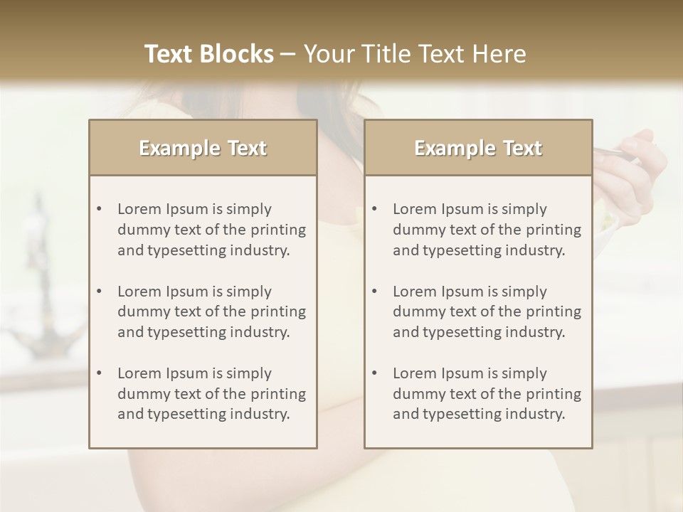 Pregnant Woman In Kitchen Eating A Salad Smiling PowerPoint Template