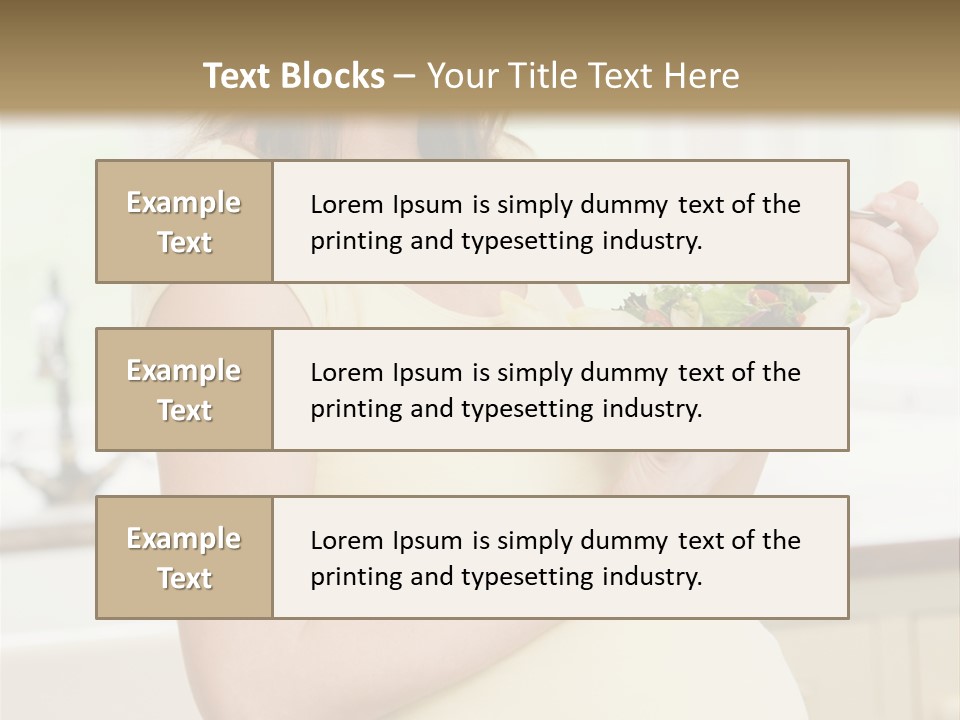 Pregnant Woman In Kitchen Eating A Salad Smiling PowerPoint Template