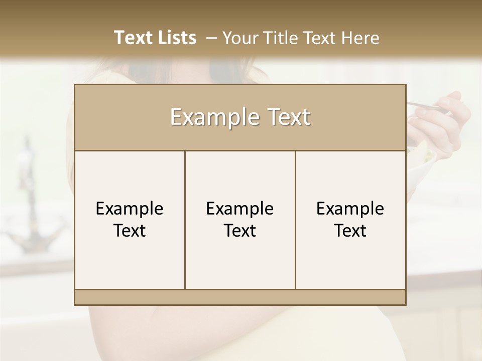 Pregnant Woman In Kitchen Eating A Salad Smiling PowerPoint Template