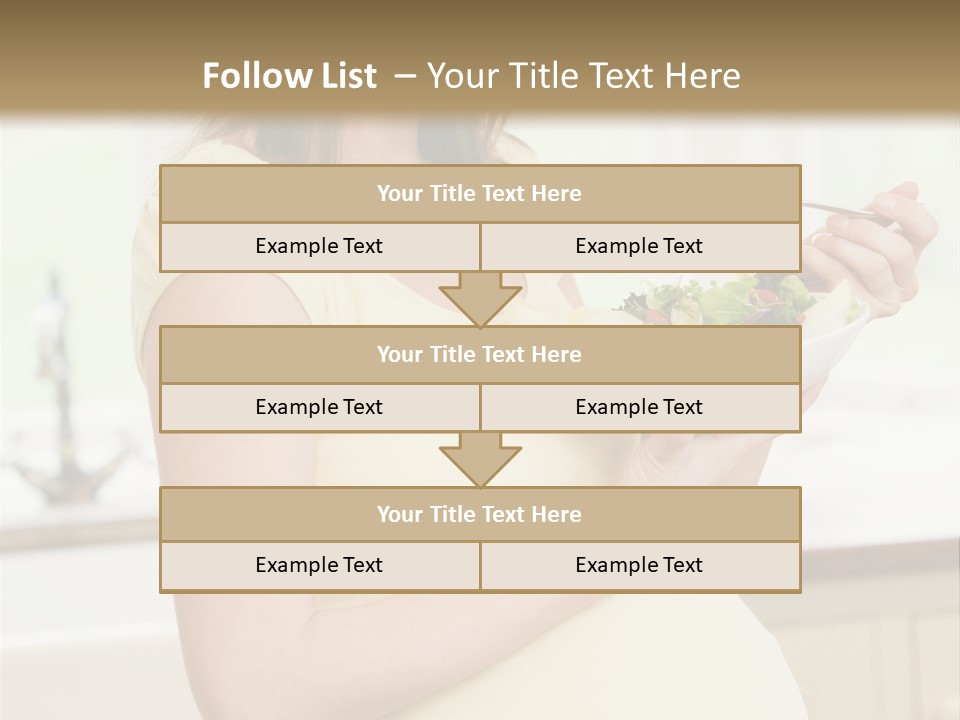 Pregnant Woman In Kitchen Eating A Salad Smiling PowerPoint Template