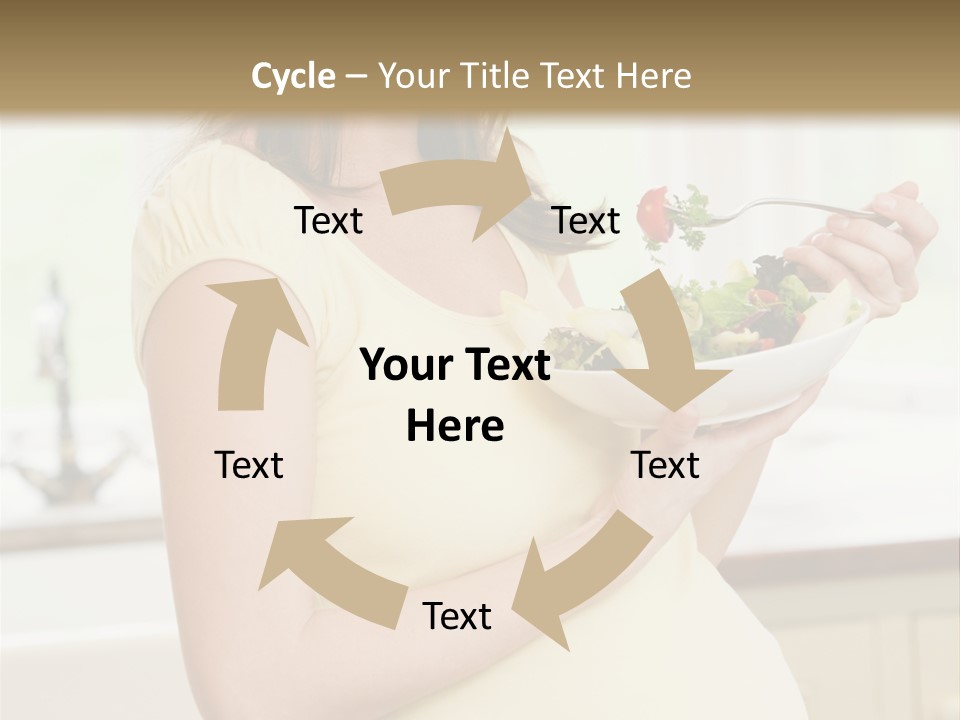 Pregnant Woman In Kitchen Eating A Salad Smiling PowerPoint Template