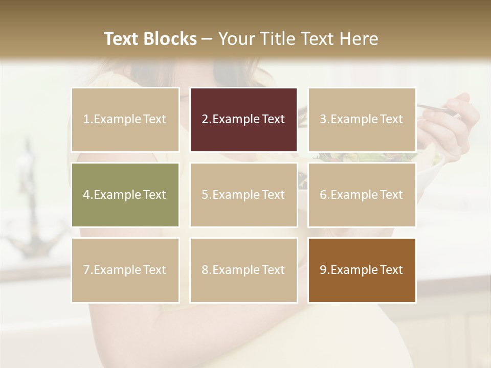 Pregnant Woman In Kitchen Eating A Salad Smiling PowerPoint Template