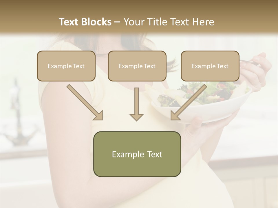 Pregnant Woman In Kitchen Eating A Salad Smiling PowerPoint Template